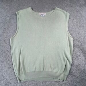 Talbots Sweater Vest Womens XL Green 100% Cotton Ribbed Knit Minimalist Classic
